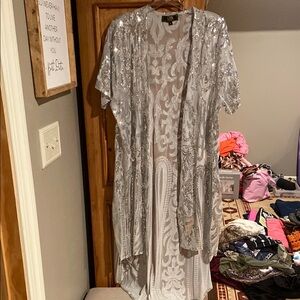Silver Sequin Kimono Cardigan